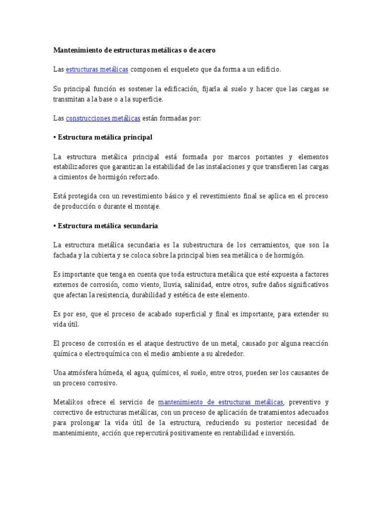 Mantenimiento De Estructuras Metalicás O De Acero Pdf Aluminio