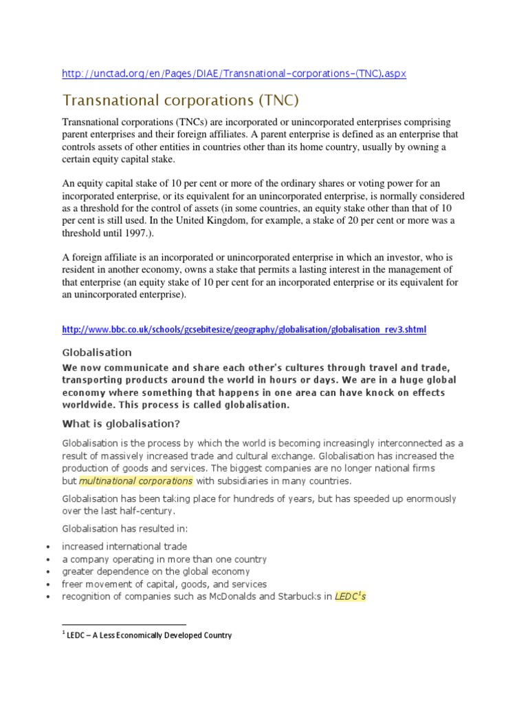 Understanding Transnational Corporations | PDF | Multinational ...
