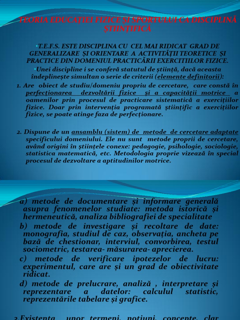 Teorie Si Metodica Educatiei Fizice Si Sportului (TMEFS) | PDF