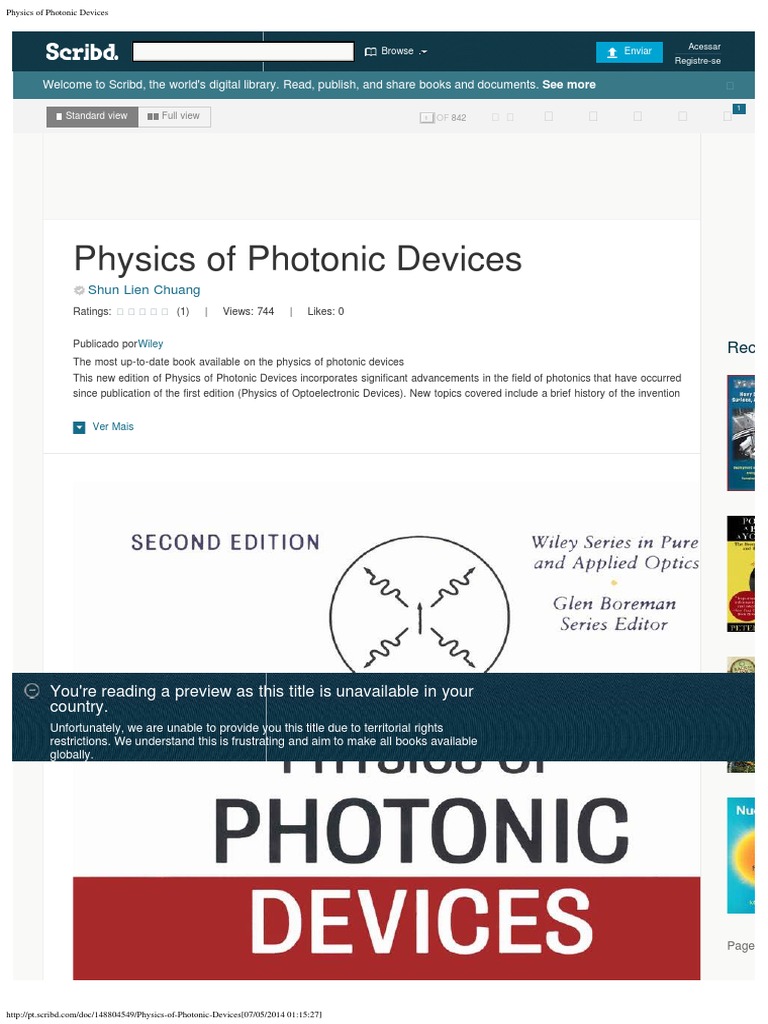 Physics of Photonic Devices PDF | PDF | Scribd | Media Technology