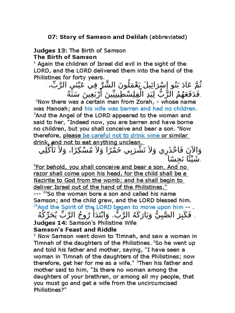 07 Story of Samson and Delilah Judges 13 PDF Samson Delilah