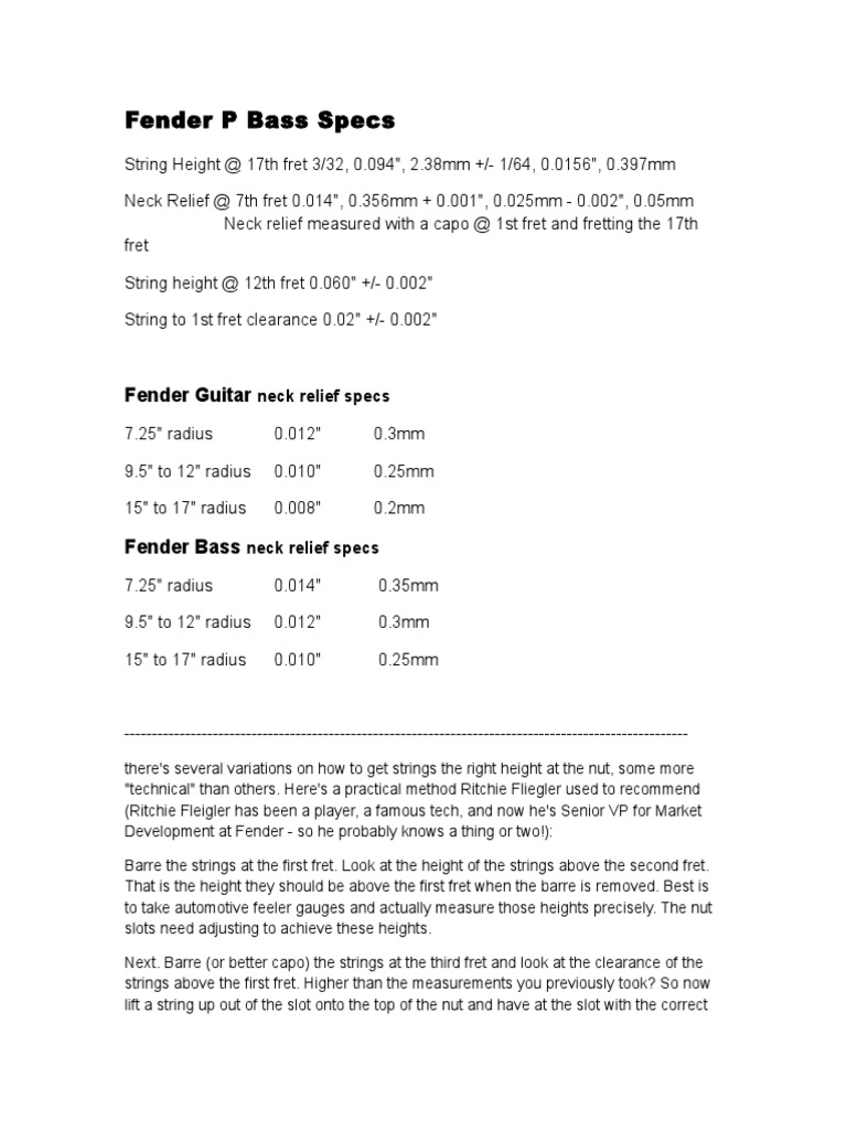 Fender Setup Guide Guitars Bass Guitar
