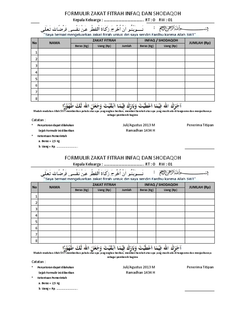 Format Penerimaan Zakat Fitrah - Naik Kelas