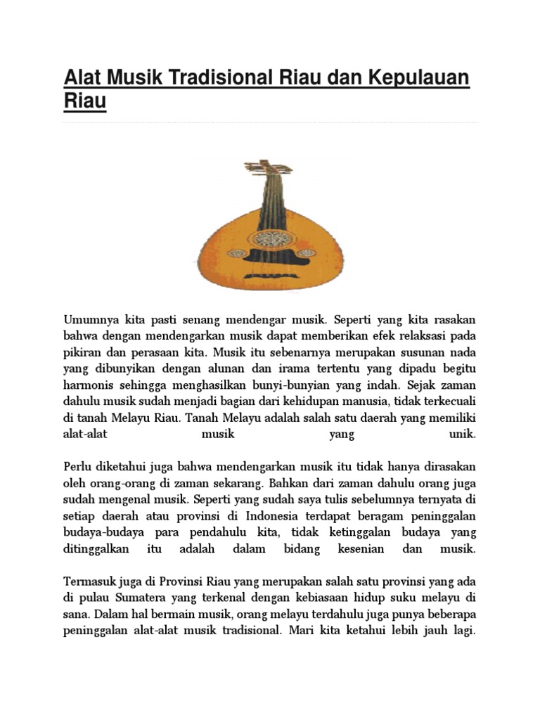Alat Musik Tradisional Riau Dan Kepulauan Riau Alat Musik Tradisional Riau Dan Kepulauan Riau