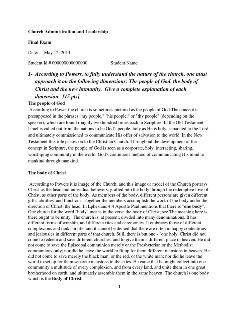 Church Administration and Leadership Exam | PDF | Baptism | Overtime