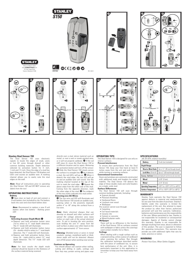 STHT77404 Stanley Stud Sensor 150 PDF Paper Wall