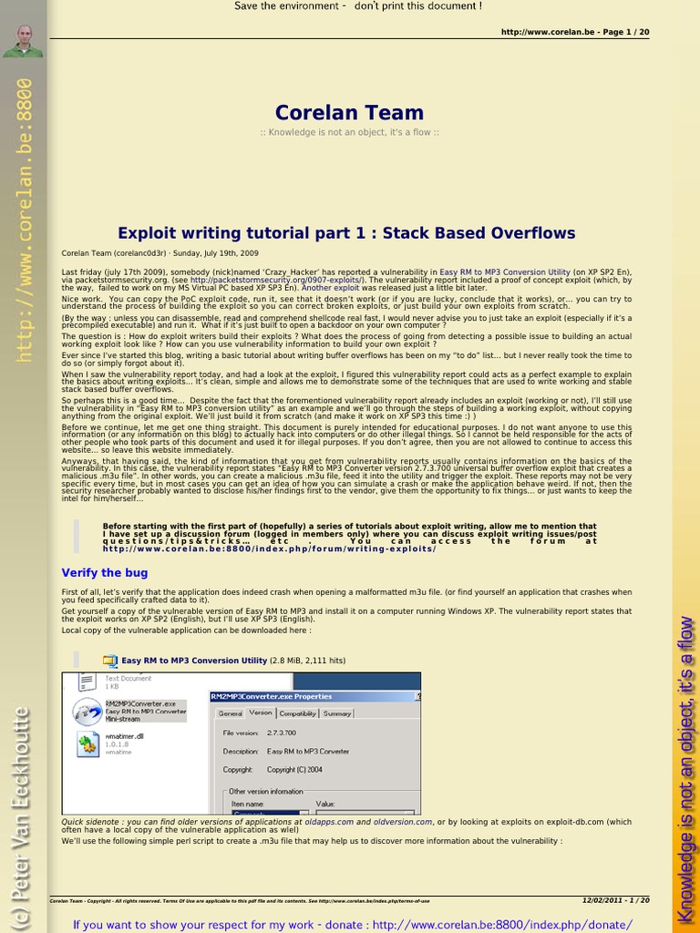 Corelan Team: Exploit Writing Tutorial Part 1: Stack Based Overflows ...