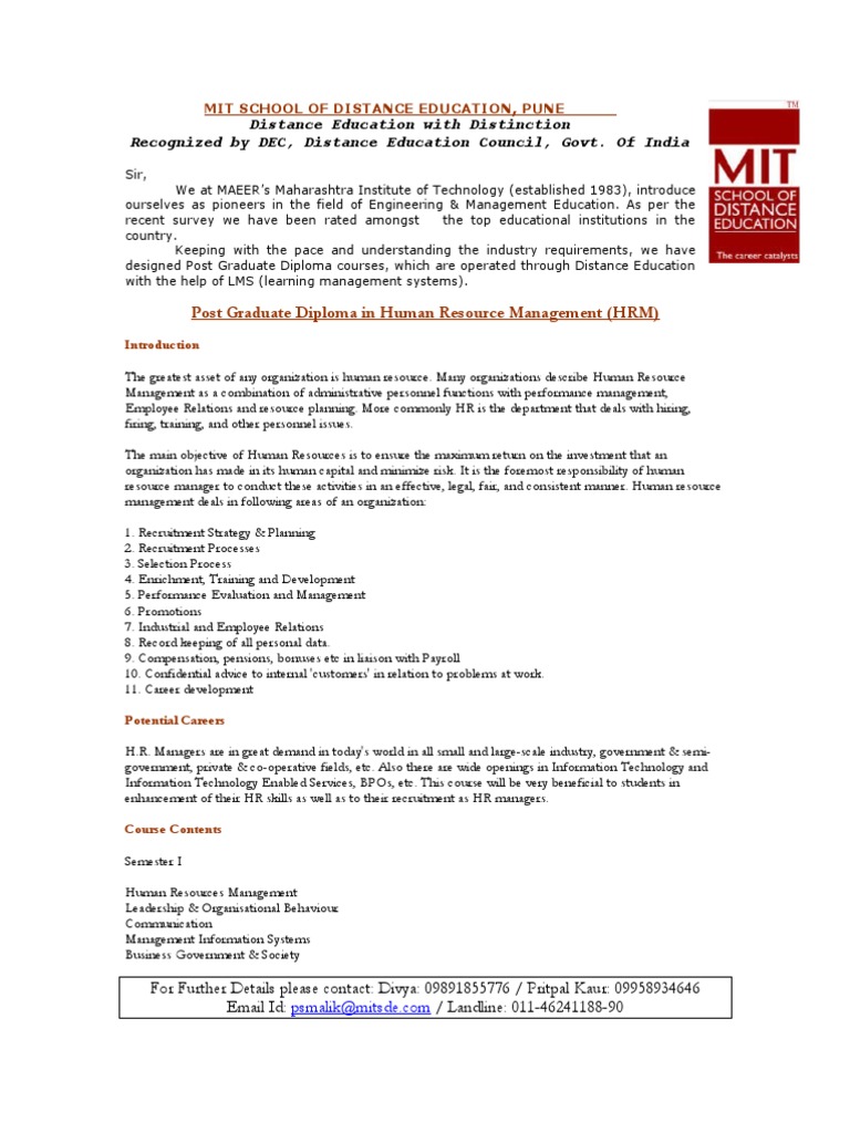 PG Diploma in HRM - Distance Learning | PDF | Human Resource Management ...