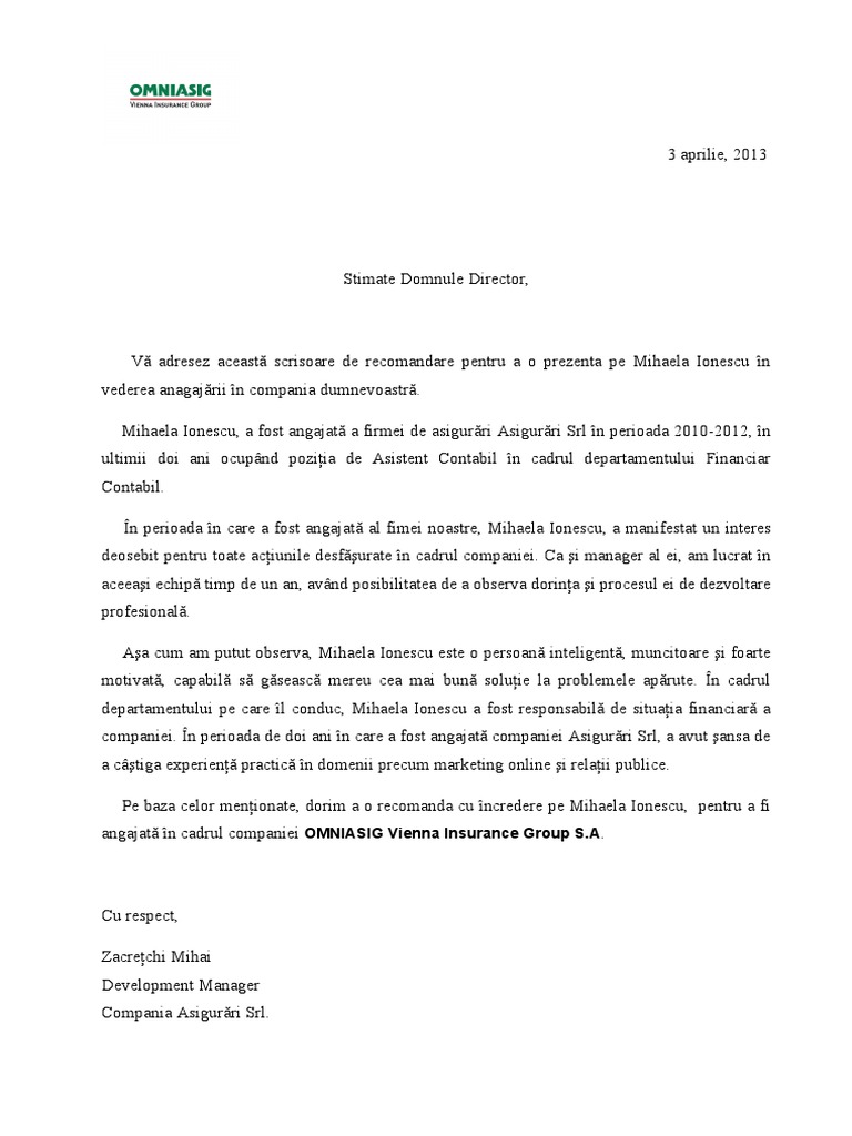 Scrisoare de Recomandare