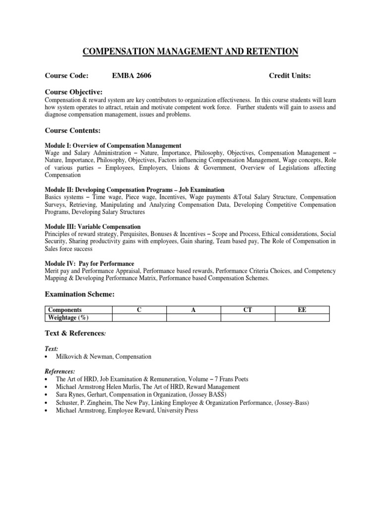 Compensation Management Course Overview | PDF