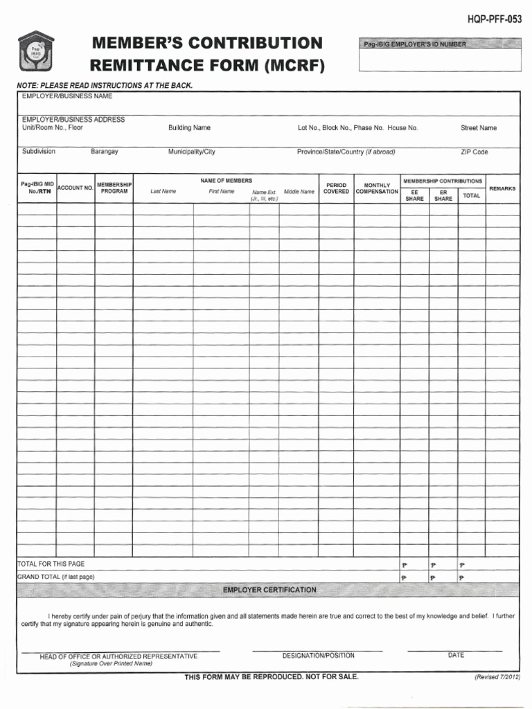 PFF053 MembersContributionRemittanceForm V02-Fillable | PDF ...