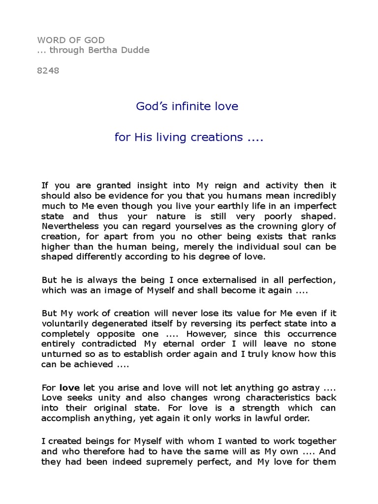 God's Infinite Love For His Living Creations .... : Word of God ...