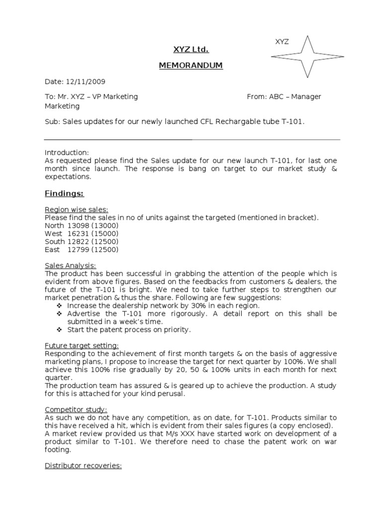 how to give sales report in memo form Marketing Business Economics