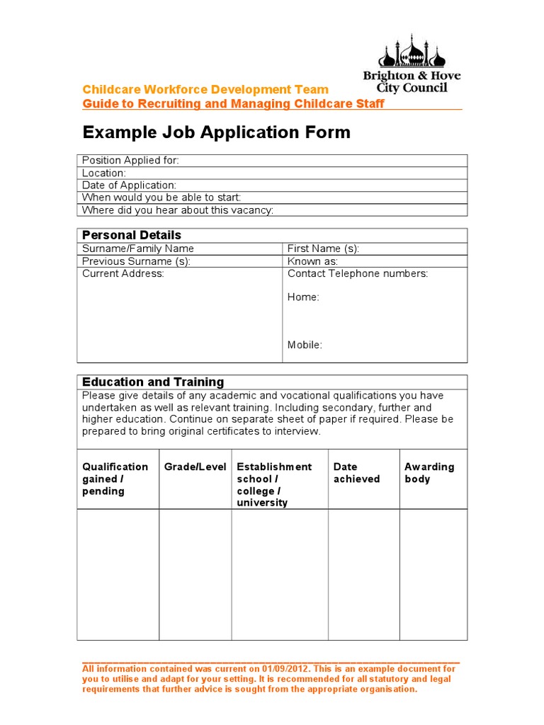 Example Job Application Form: Guide To Recruiting and Managing ...
