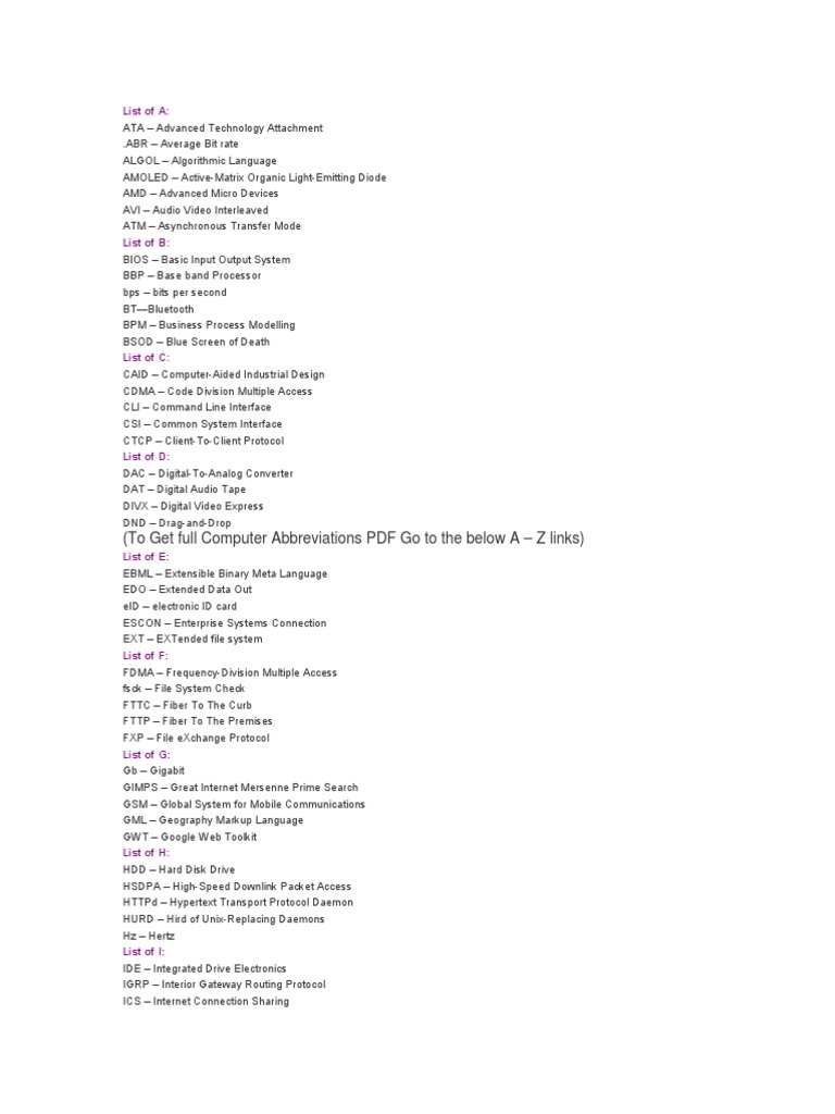 Comprehensive Computer Abbreviations List | PDF | Teaching Methods ...