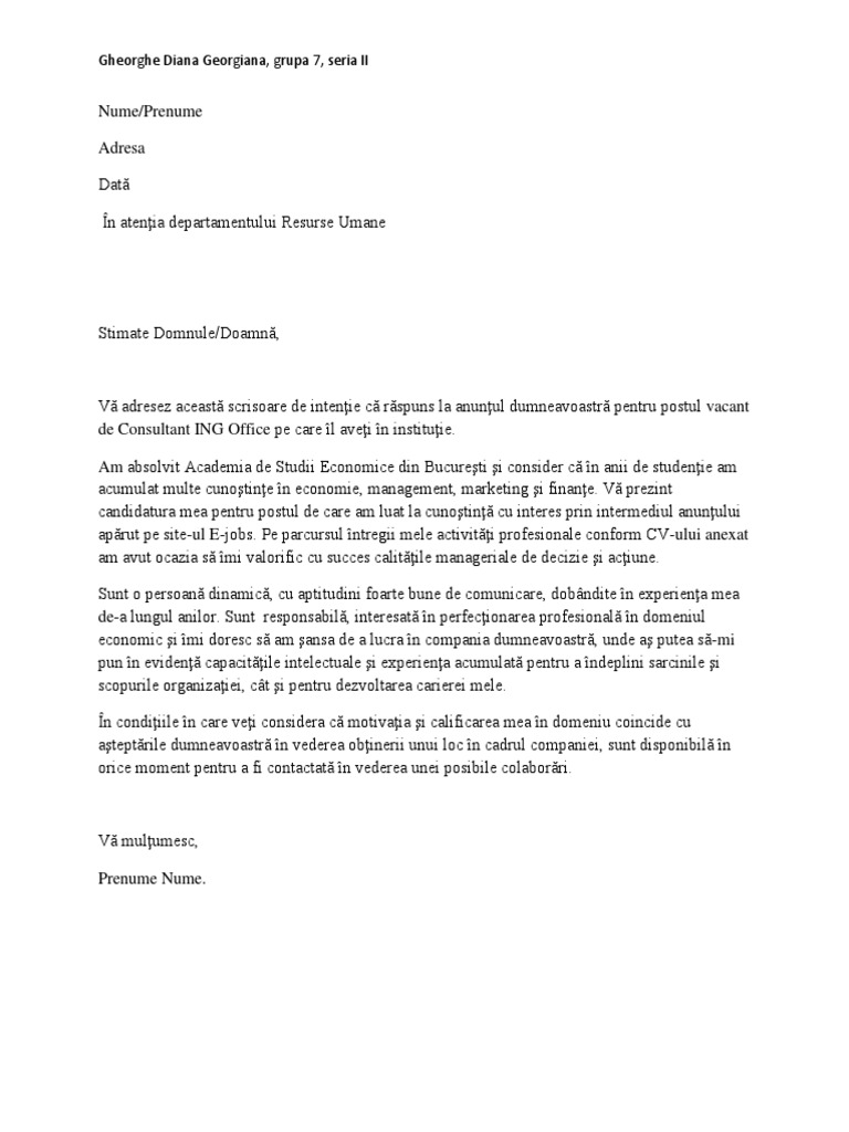 Scrisoare de Motivatie