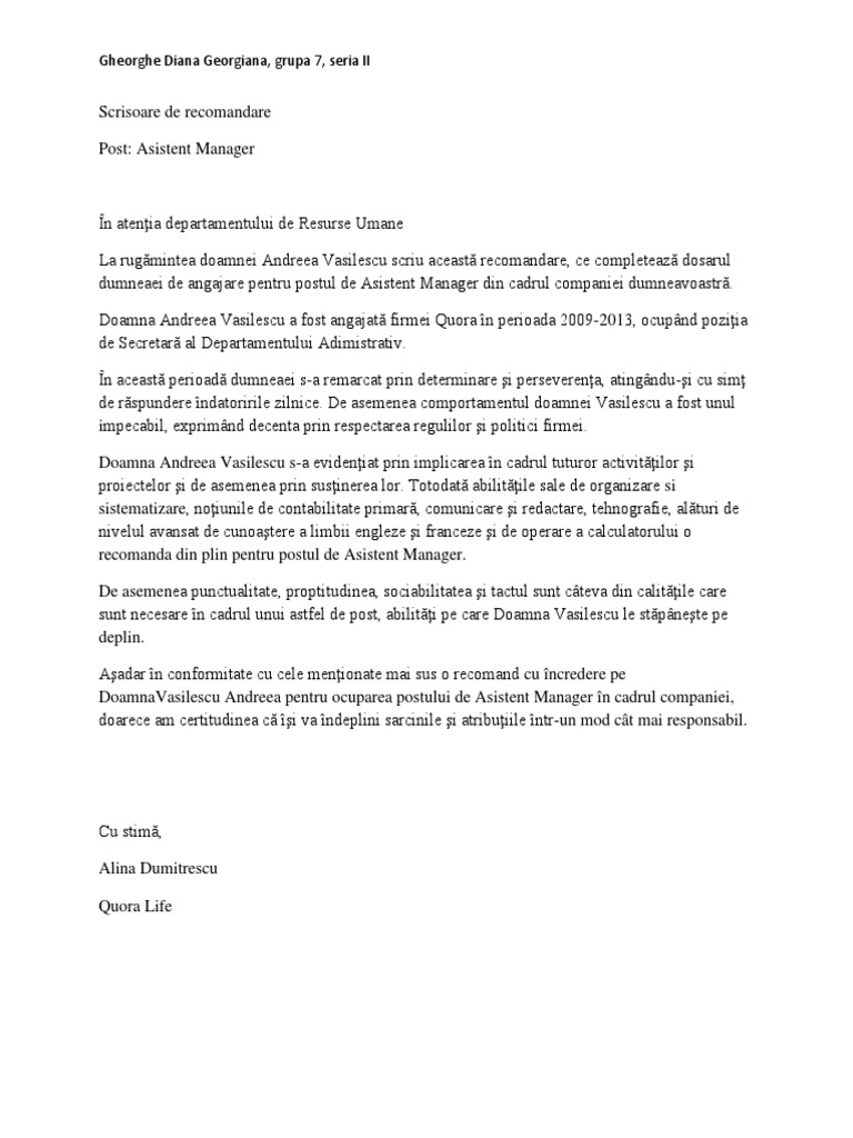 Scrisoare de Recomandare