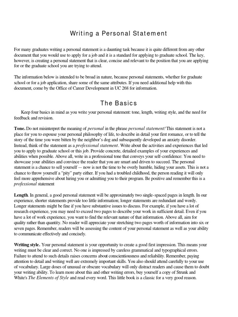 Writing Personal Statement  PDF  Graduate School  Cognitive Science
