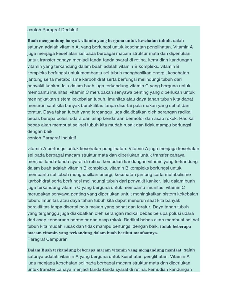 Contoh Paragraf Deduktif