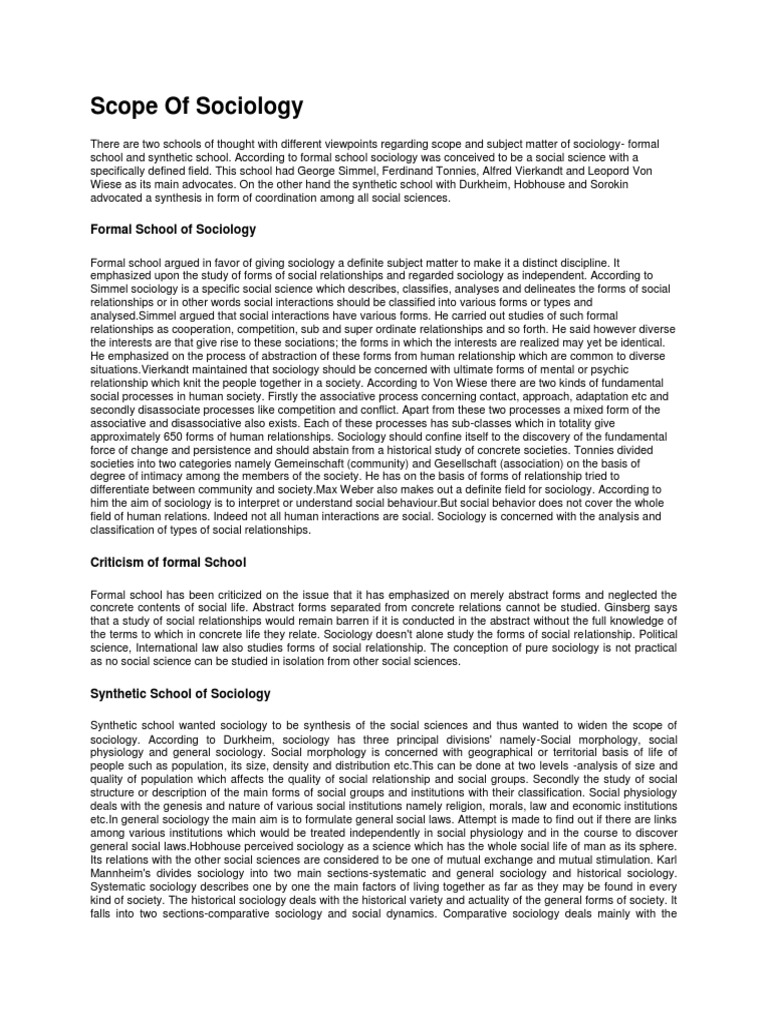 Understanding the Scope of Sociology | PDF | History