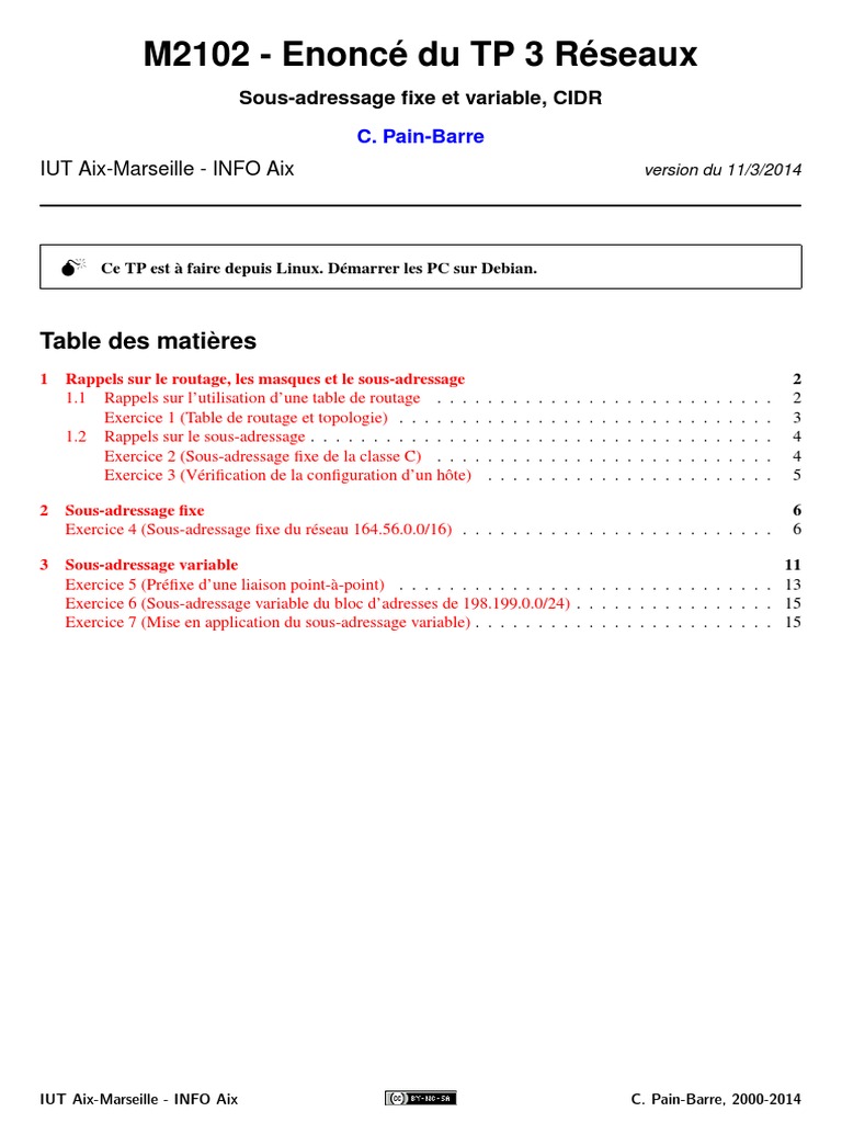 TP Réseaux : Sous-adressage et Routage | PDF | Adresse IP | Domaines de ...