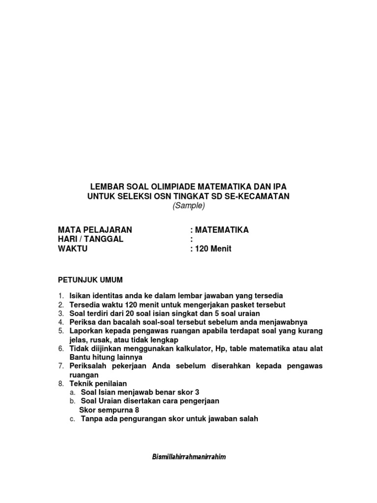 Sample Soal Olimpiade Seleksi Tingkat Kecamatan1