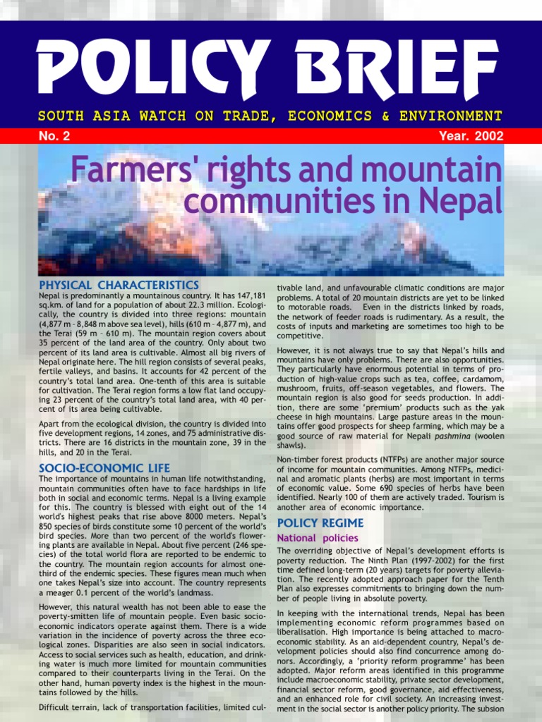 Farmers' Rights and Mountain Communities in Nepal: Policy Brief | PDF ...