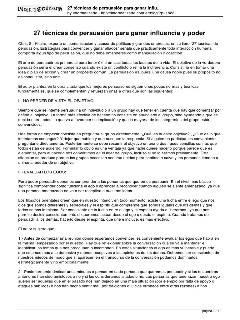 27 Tcnicas de Persuasin para Ganar Influencia y Poder | PDF ...