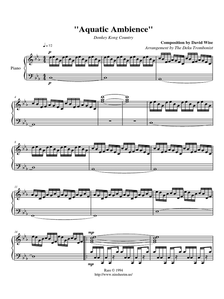 Donkey Kong Aquatic Ambience Piano Sheet Music