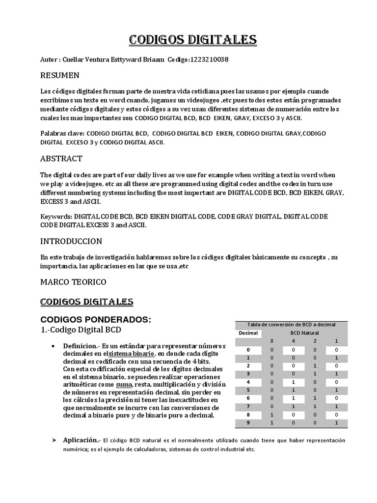 Paper Codigos Digitales | PDF | Decimal codificado en binario | Ascii