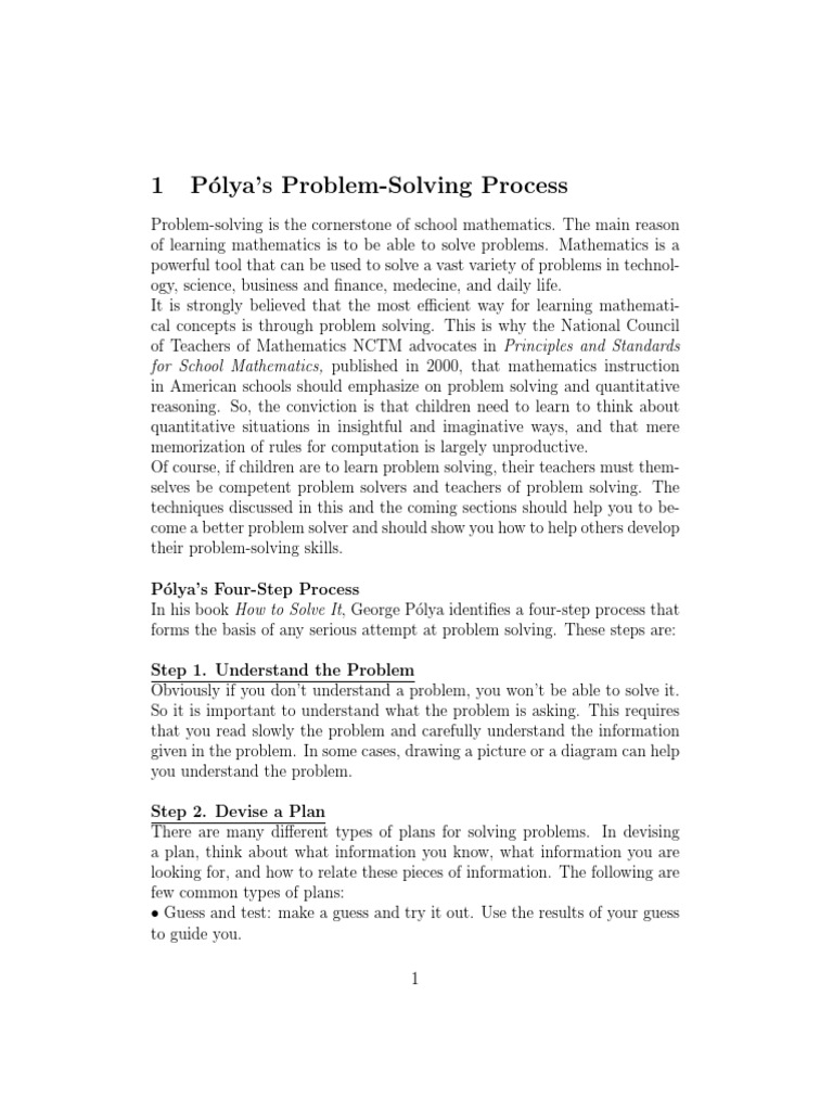 Section1 polya problem solving process national council of teachers