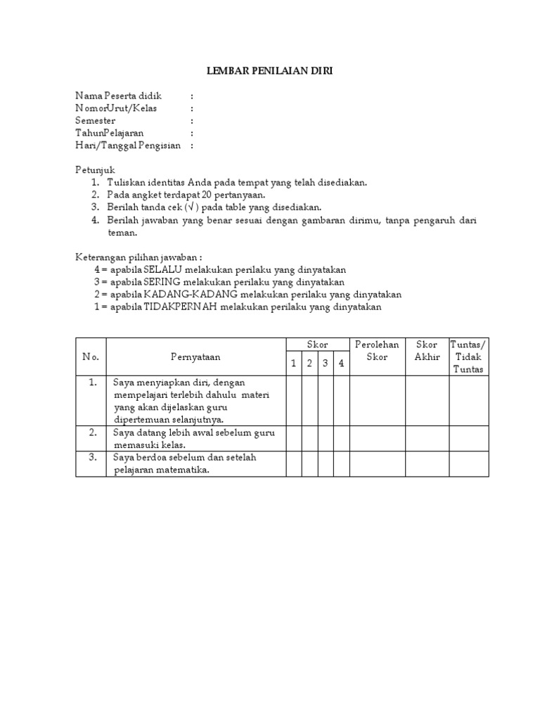LEMBAR PENILAIAN DIRI