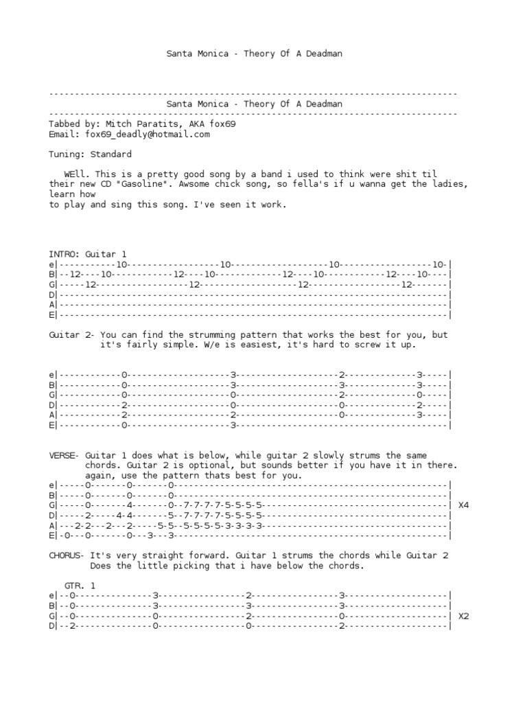 Santa Monica - Theory Of A Deadman | Guitars | Song Structure.