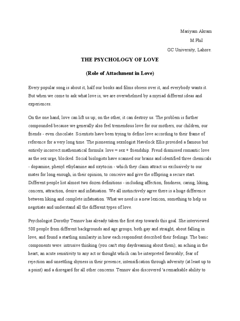 The Psychology Of Love Pdf Attachment Theory Romance Love