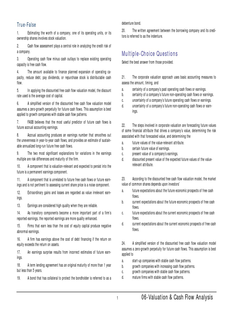Valuation and Cash Flow Analysis Guide | PDF | Book Value | Valuation ...