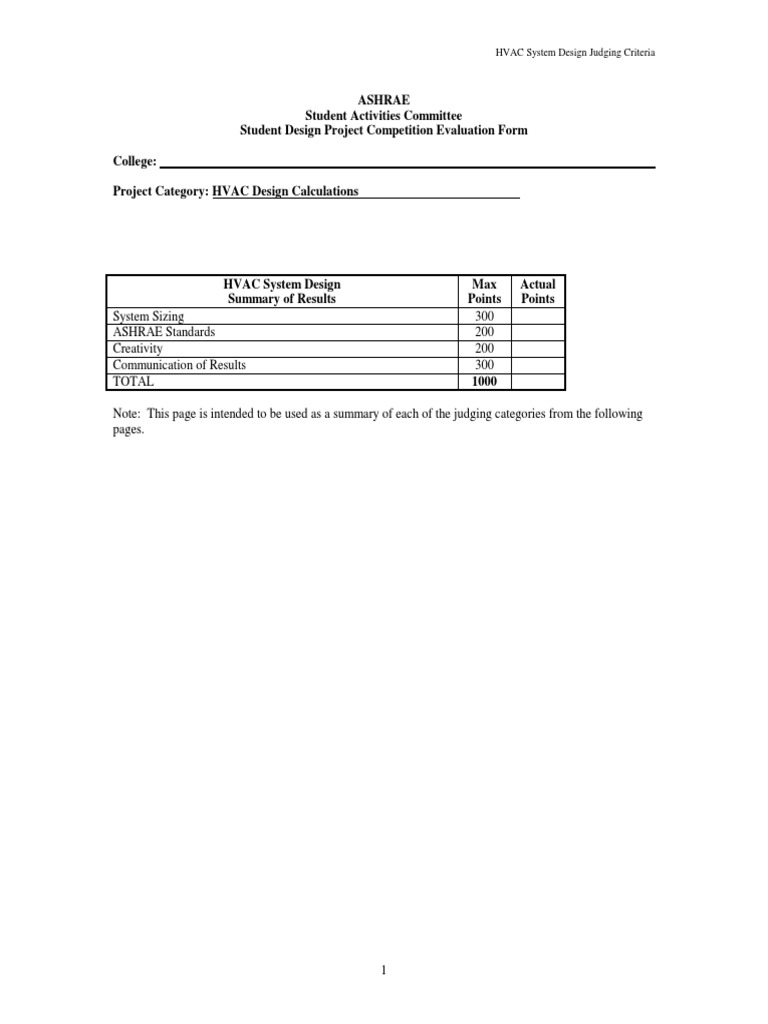 HVAC Design Calculations Judging Criteria PDF