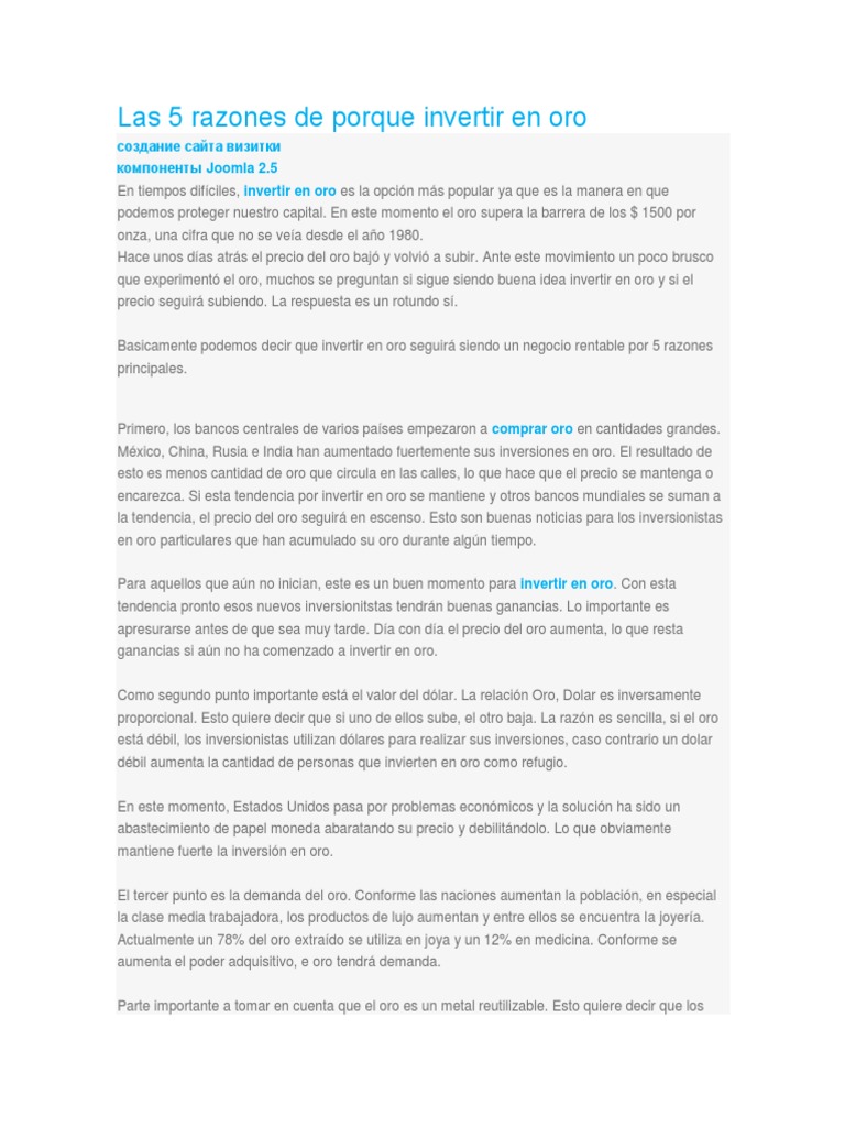 5 Razones para Invertir Oro | PDF | Oro | Inversiones