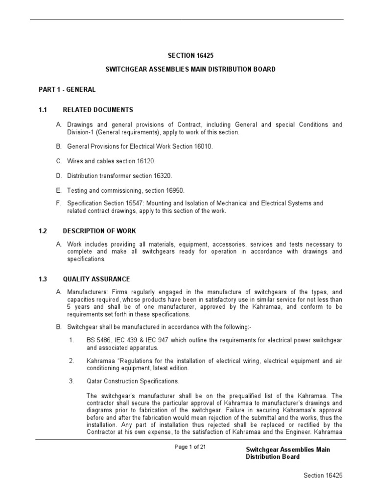 Specifications Division 16