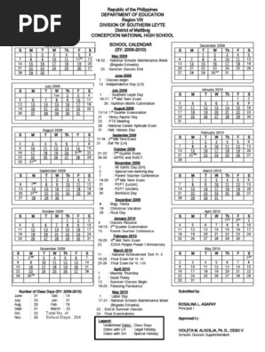 School Calendar 09 10 Holidays Observances