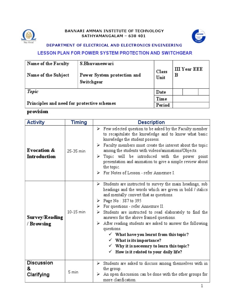 Psg Lesson Plan-1 | Fuse (Electrical) | Electrical Components