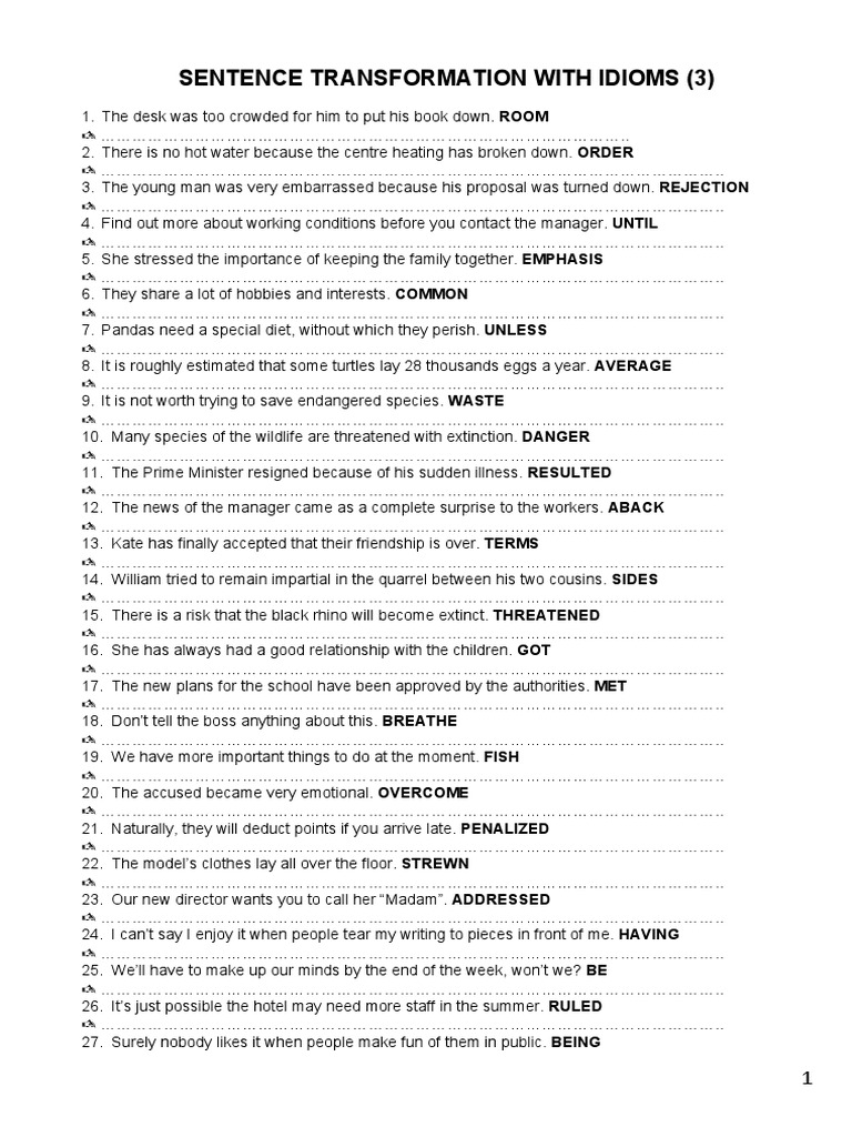 Sentence Transformation with Idioms | PDF | Crime & Violence | Crime ...