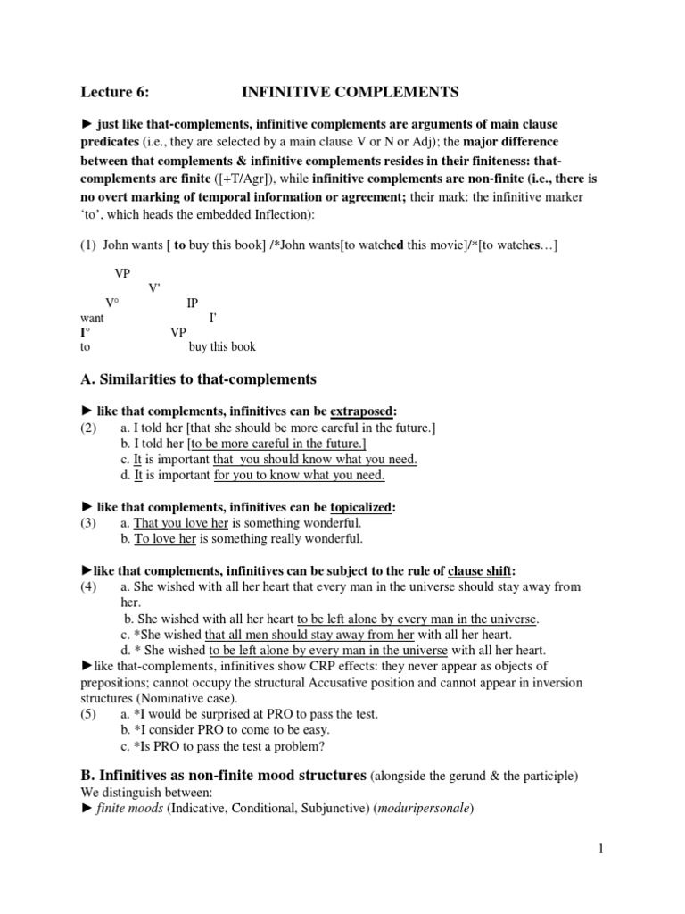 Infinitive Complements Explained | PDF | Clause | Subject (Grammar)