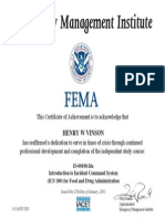 Fema Introduction to Incident Command System for Food and Drug Administration Certification for Henry Vinson