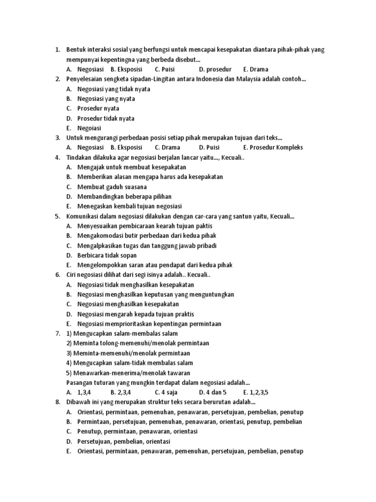 Soal Teks Prosedur Kompleks Dan Teks Negosiasi