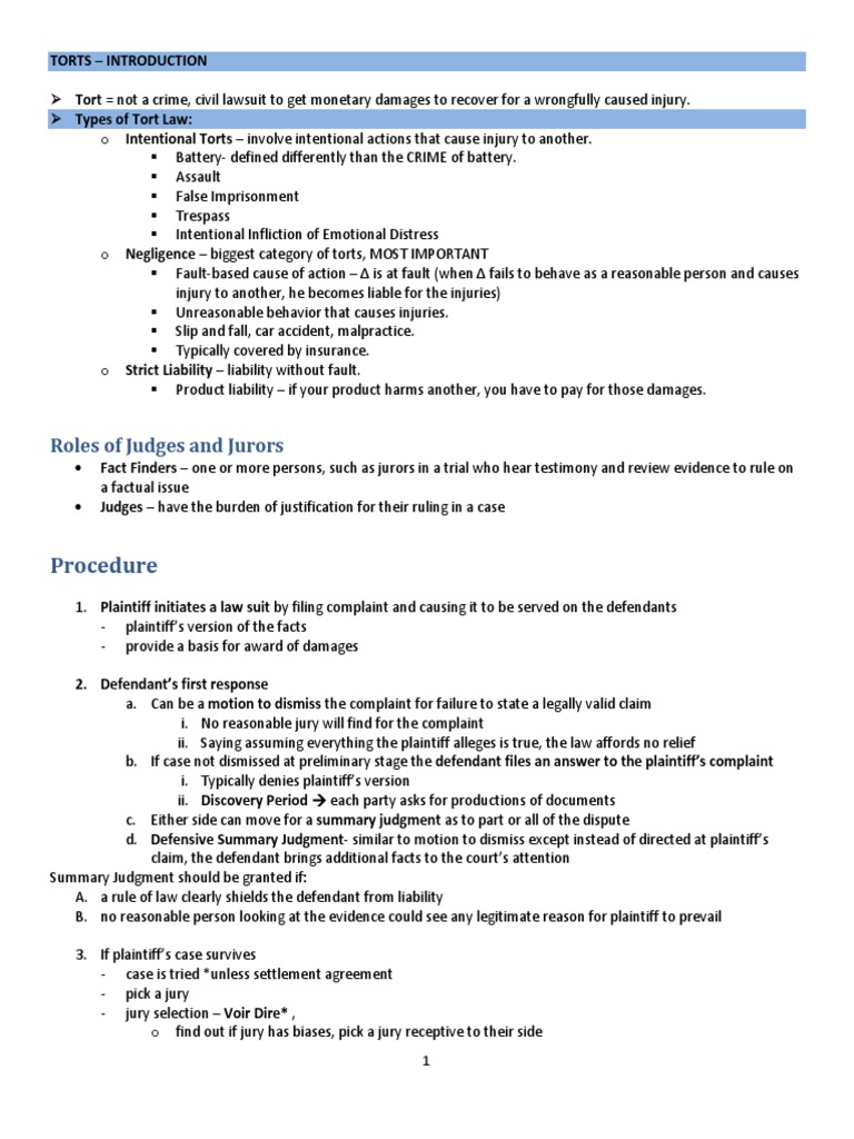 Tort outline with elements picture