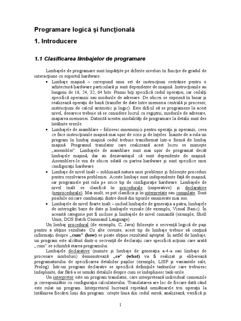 Curs PLF (Programare Logica Si Functionala) | PDF