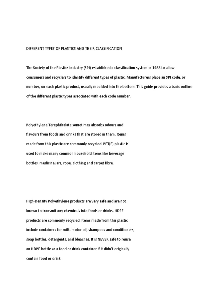 Types and Classifications of Plastics | PDF | Plastic | Polyethylene