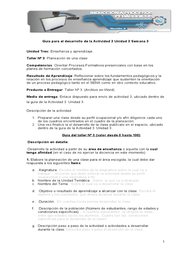 Planeación de Clase: Taller 3 Unidad 3 | PDF | Aprendizaje | Cognición