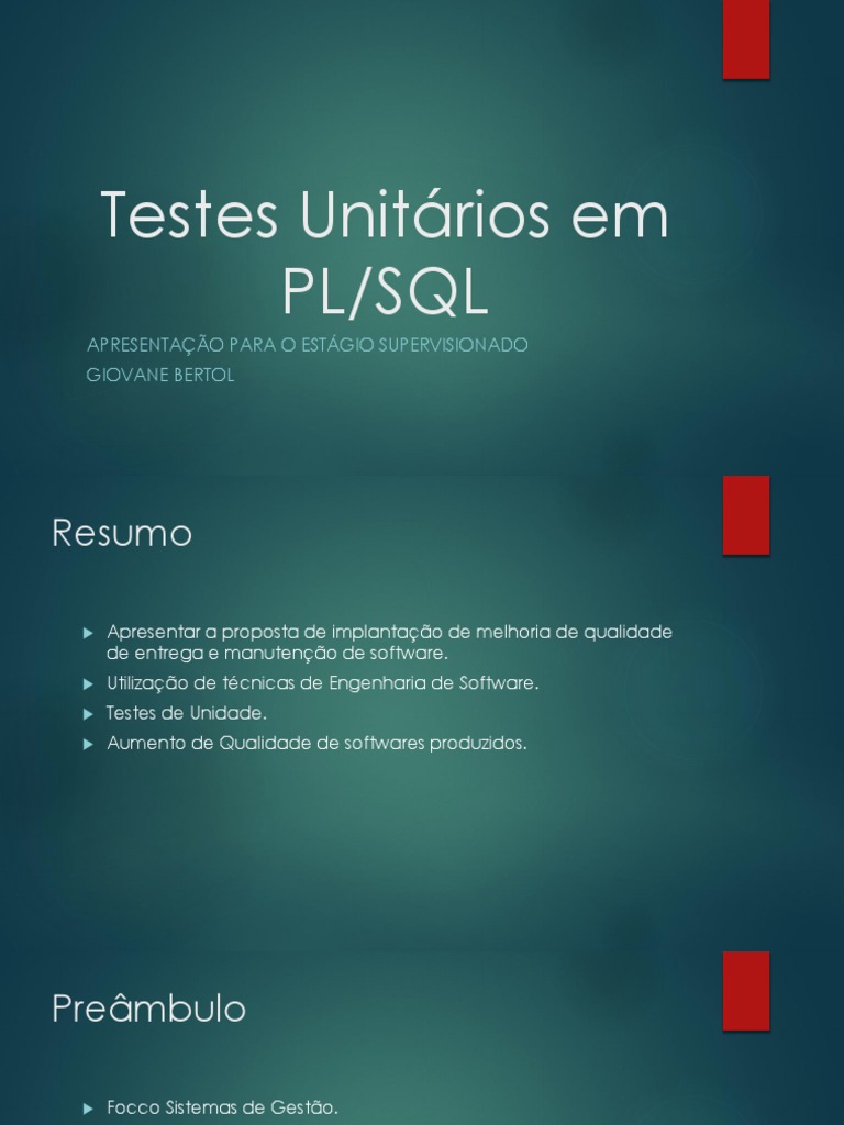 Testes Unitários em PL - SQL Entrega I | PDF