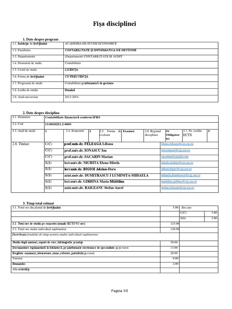 Fisa Disciplina - Contabilitate Financiara Conform IFRS | PDF
